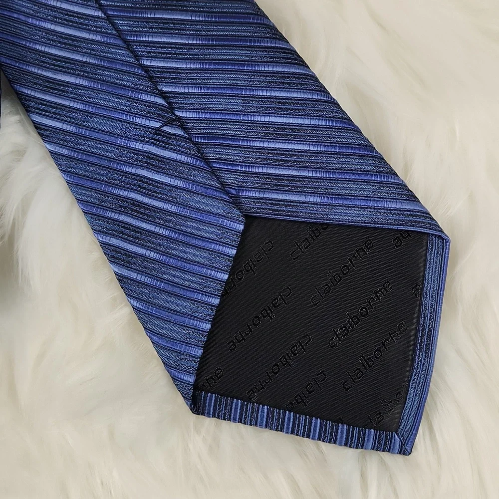 Mens Claiborne Neck Tie, Blue diagonal  stripe,100% All Imported Silk, Hand sewn